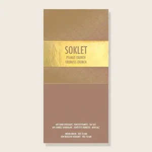 Voorkant van de verpakking Soklet | Pure chocolade met pinda crunch