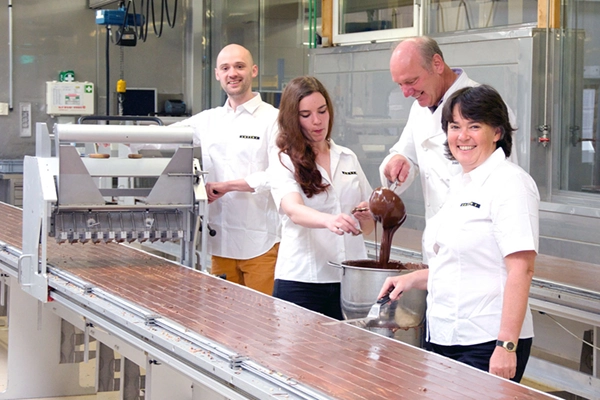 Zotter family: Julia, Michael, Josef and Ulrike Zotter in the chocolate production room